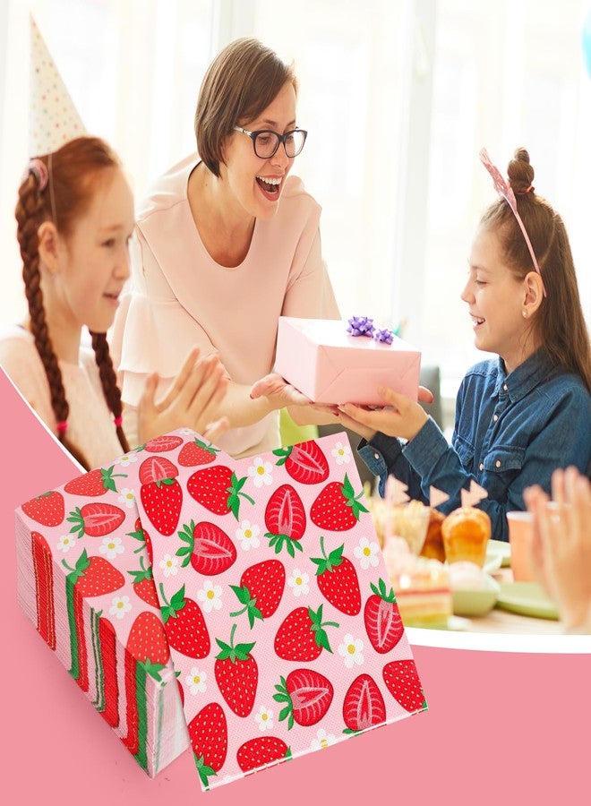 Whaline 80Pcs Strawberry Paper Napkins Fruit Disposable Napkins Red Pink Luncheon Dinner Table Napkins for Wedding Birthday Baby Shower Party Supplies - Image 4